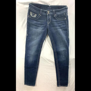 Vigoss Designer Jeans Women's 9/10 31L The Chelsea Skinny Ankle Embossed Logo